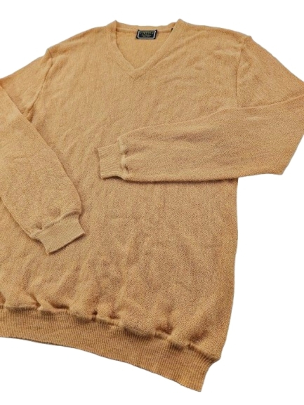 Gordon's Limited Baby Alpaca Wool Ribbed V Neck Sweater Vest Men's XL Tan Yellow - Picture 2 of 9